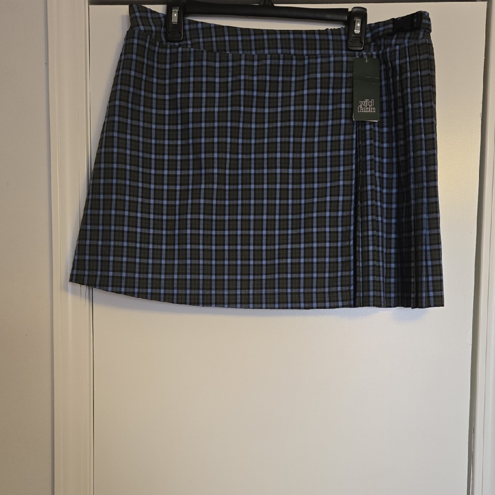 Plaid Mini Skirt - Blue and Black